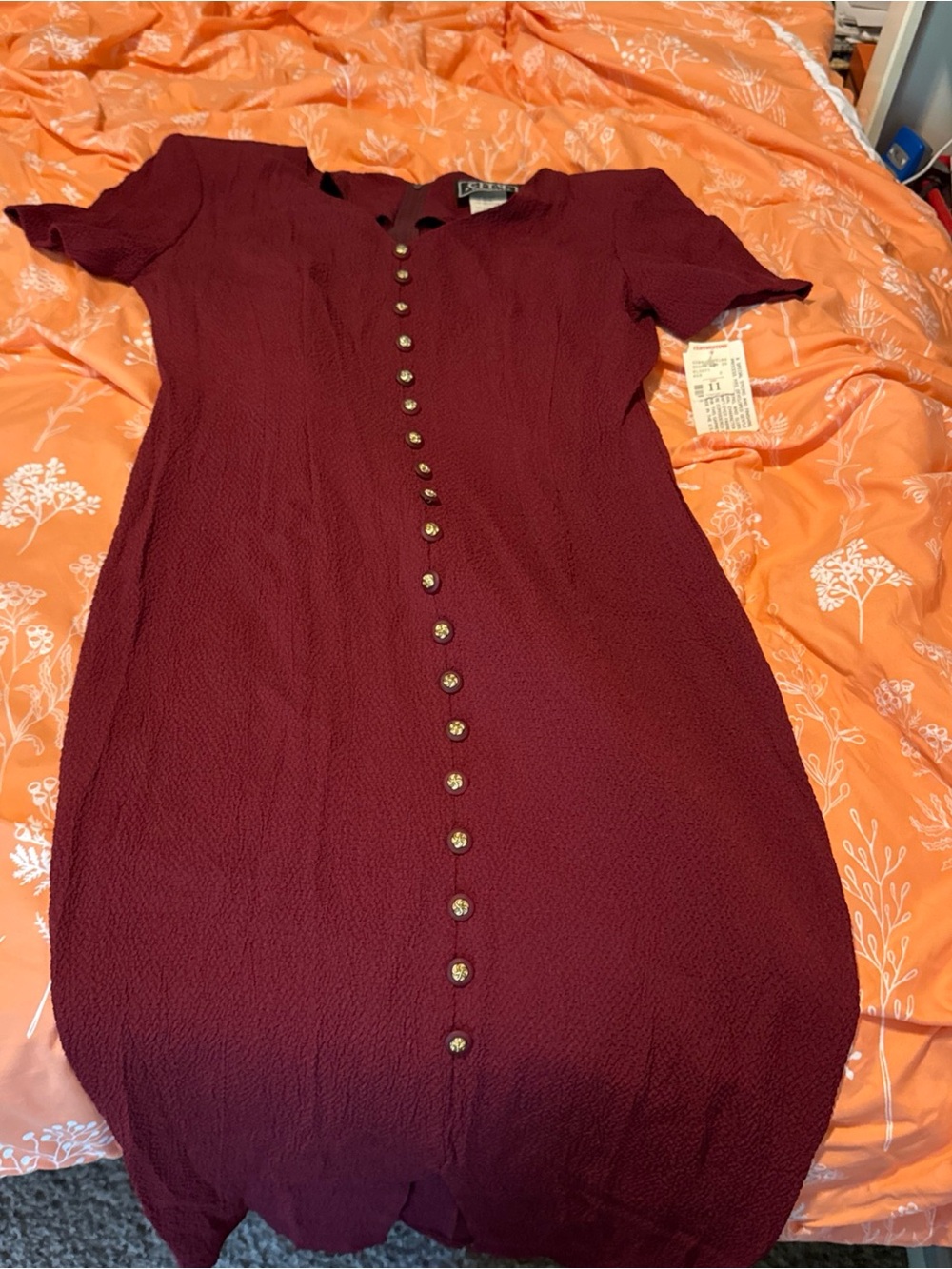 City Triangles Wine Red Button-Front Midi Dress
